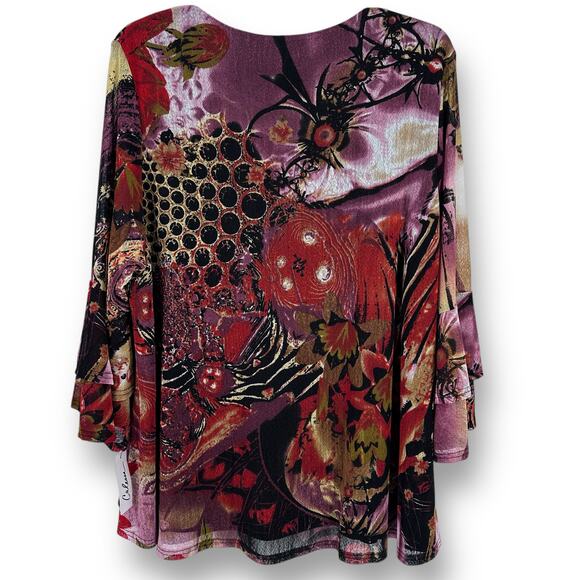 New Calessa Floral Print Mesh Overlay Layered Shirt Womens Plus Sz 3X Lagenlook - Picture 4 of 6